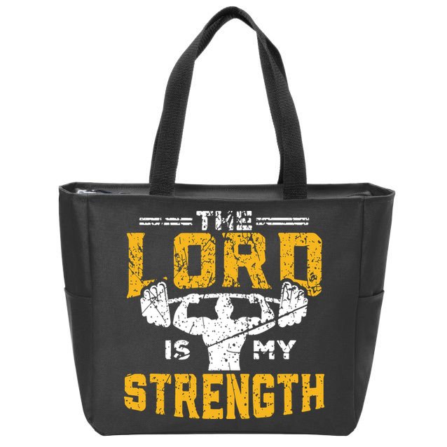 Workout The Lord Is My Strength Funny Christian Gym Zip Tote Bag