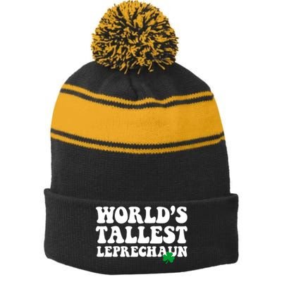 Worlds Tallest Leprechaun St Patricks Clover Stripe Pom Pom Beanie