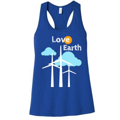 Wind Turbine Love Earth Renewable Energy Environtalist Cool Gift Women's Racerback Tank