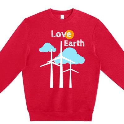 Wind Turbine Love Earth Renewable Energy Environtalist Cool Gift Premium Crewneck Sweatshirt