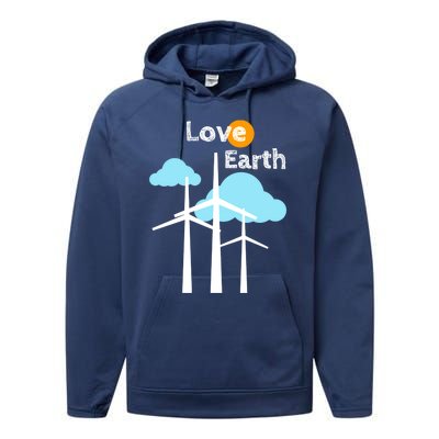 Wind Turbine Love Earth Renewable Energy Environtalist Cool Gift Performance Fleece Hoodie