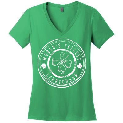 World's Tallest Leprechaun Funny Clovers St Patrick's Day Women's V-Neck T-Shirt