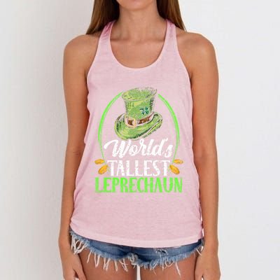 Worlds Tallest Leprechaun Irish Ireland St Patricks Day Funny Gift Women's Knotted Racerback Tank