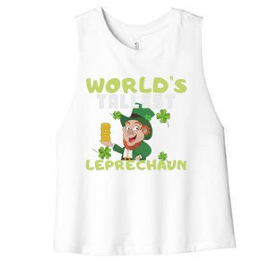 Worlds Tallest Leprechaun St Patricks Day Gift Women's Racerback Cropped Tank