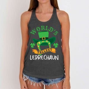 World's Tallest Leprechaun Funny St Patricks Day Women's Knotted Racerback Tank