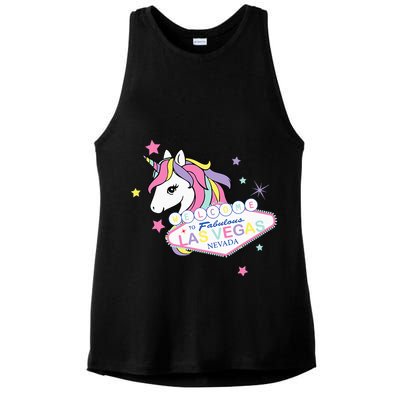 Welcome to Las Vegas Fabulous Magical Unicorn Souvenir Sign Ladies PosiCharge Tri-Blend Wicking Tank
