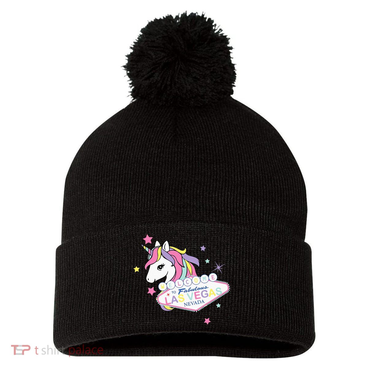 Welcome to Las Vegas Fabulous Magical Unicorn Souvenir Sign Pom Pom 12in Knit Beanie