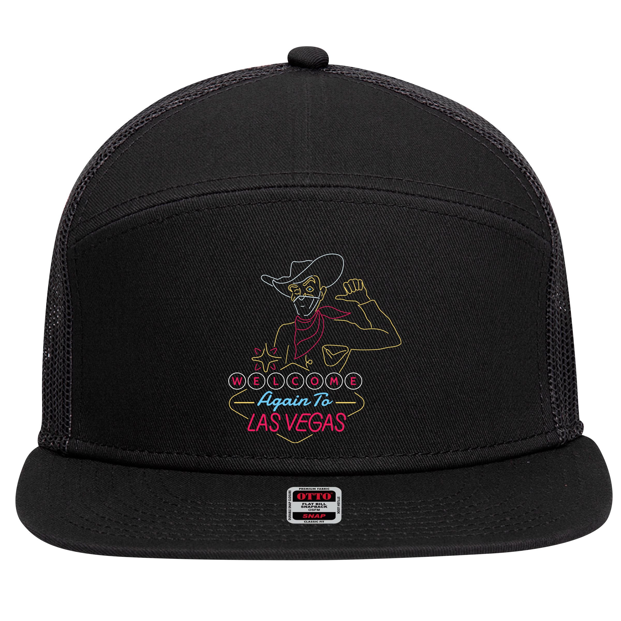 Welcome To Las Vegas Again Neon Sign 7 Panel Mesh Trucker Snapback Hat