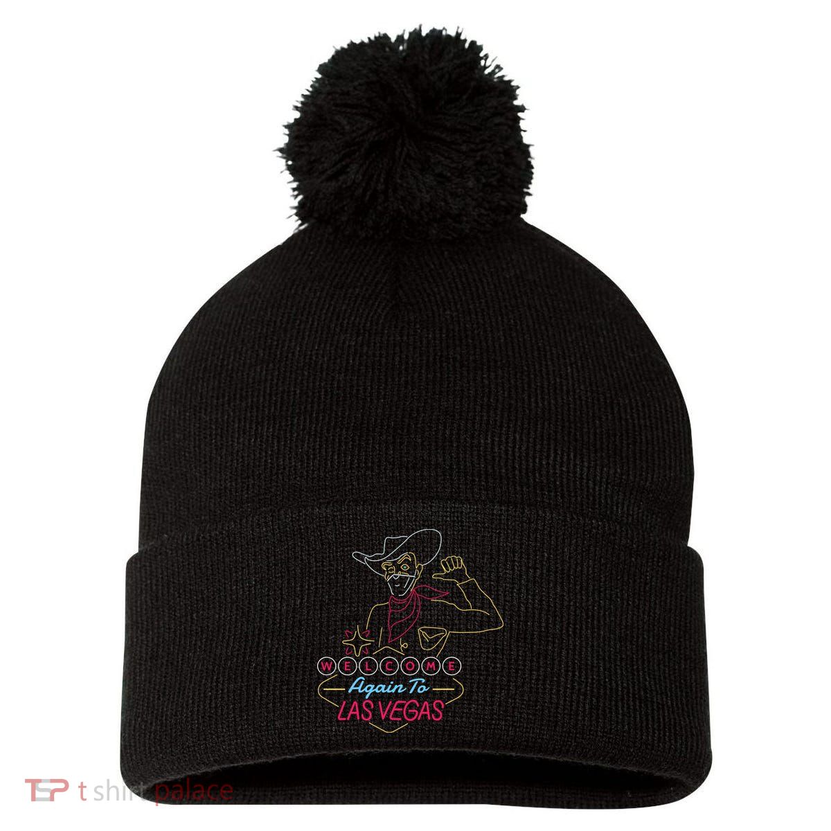 Welcome To Las Vegas Again Neon Sign Pom Pom 12in Knit Beanie