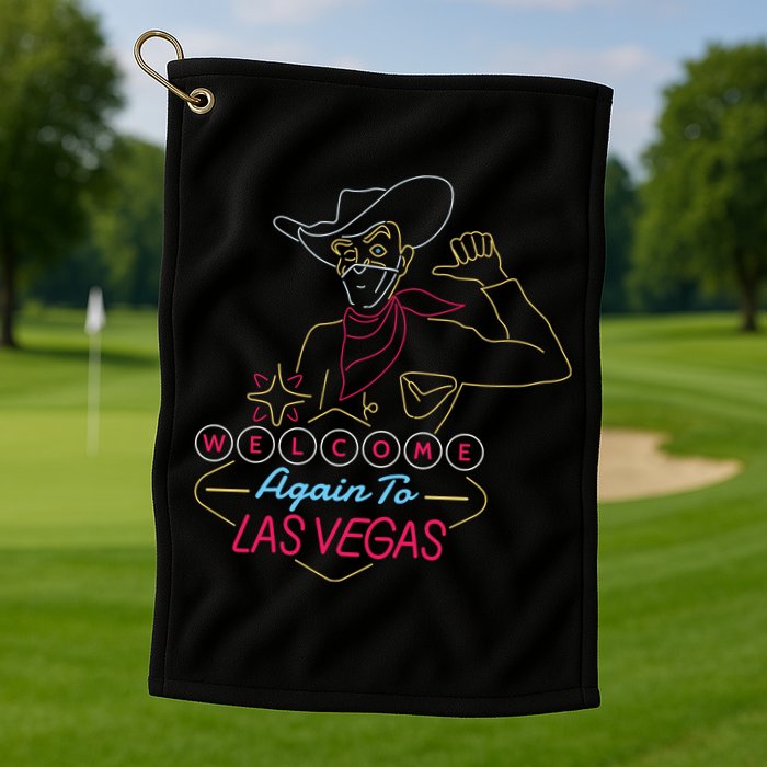 Welcome To Las Vegas Again Neon Sign Golf Towel