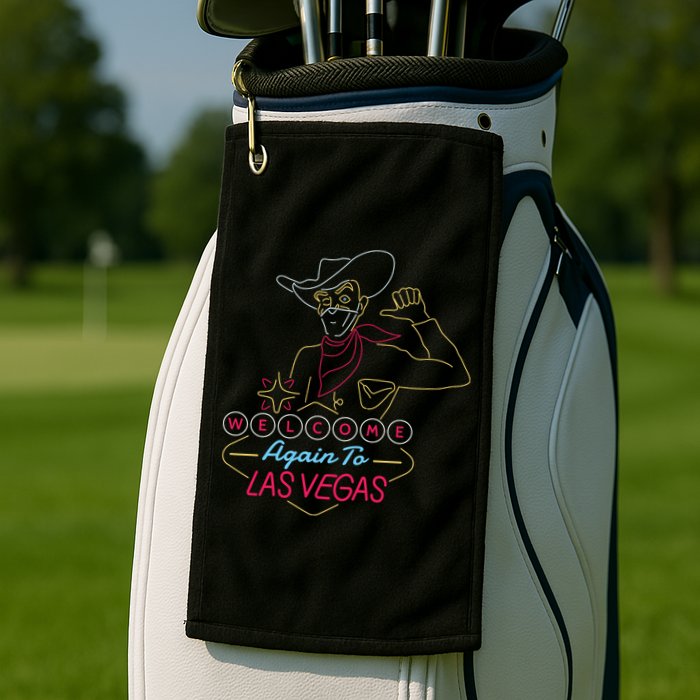 Welcome To Las Vegas Again Neon Sign Golf Towel