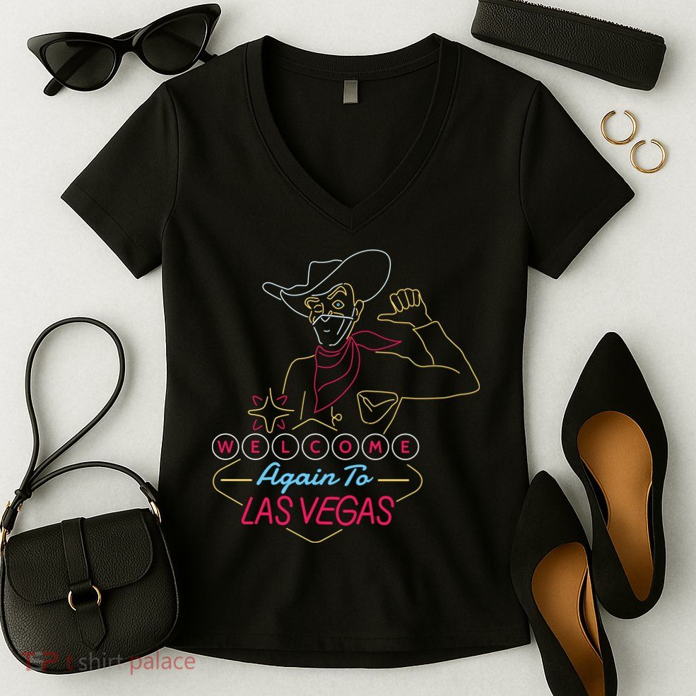 Welcome To Las Vegas Again Neon Sign Women's V-Neck T-Shirt