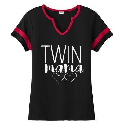 Womens Twin Mama Pregnancy Annoucement Costume Twin Mom Mothers Day Ladies Halftime Notch Neck Tee