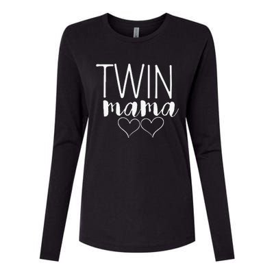 Womens Twin Mama Pregnancy Annoucement Costume Twin Mom Mothers Day Womens Cotton Relaxed Long Sleeve T-Shirt