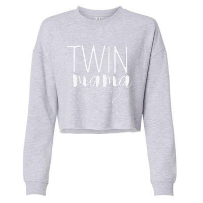 Womens Twin Mama Pregnancy Annoucement Costume Twin Mom Mothers Day Cropped Pullover Crew