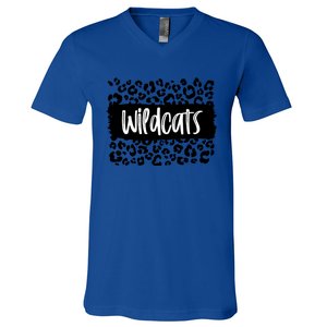 Wildcats Team Mascot School Spirit Game Night Leopard Print Cool Gift V-Neck T-Shirt