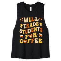 Will Trade My Students For Coffee Teacher ValentineS Day Women's Racerback Cropped Tank