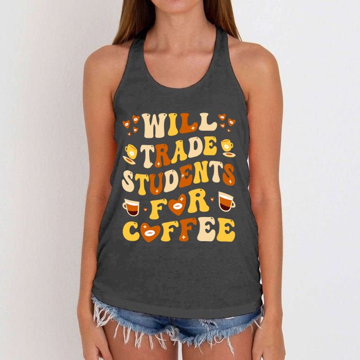 Will Trade My Students For Coffee Teacher ValentineS Day Women's Knotted Racerback Tank