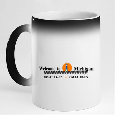 Welcome To Michigan Logo Great Lakes Great Times 11oz Black Color Changing Mug