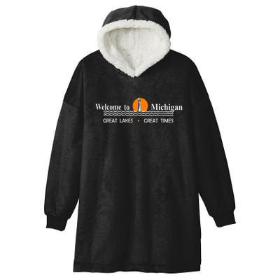 Welcome To Michigan Logo Great Lakes Great Times Hooded Wearable Blanket