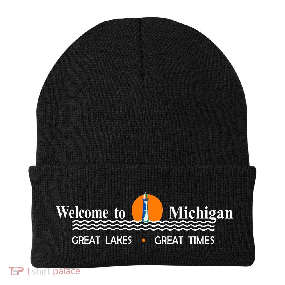 Welcome To Michigan Logo Great Lakes Great Times Beanie