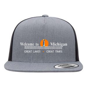 Welcome To Michigan Logo Great Lakes Great Times Flat Bill Trucker Hat