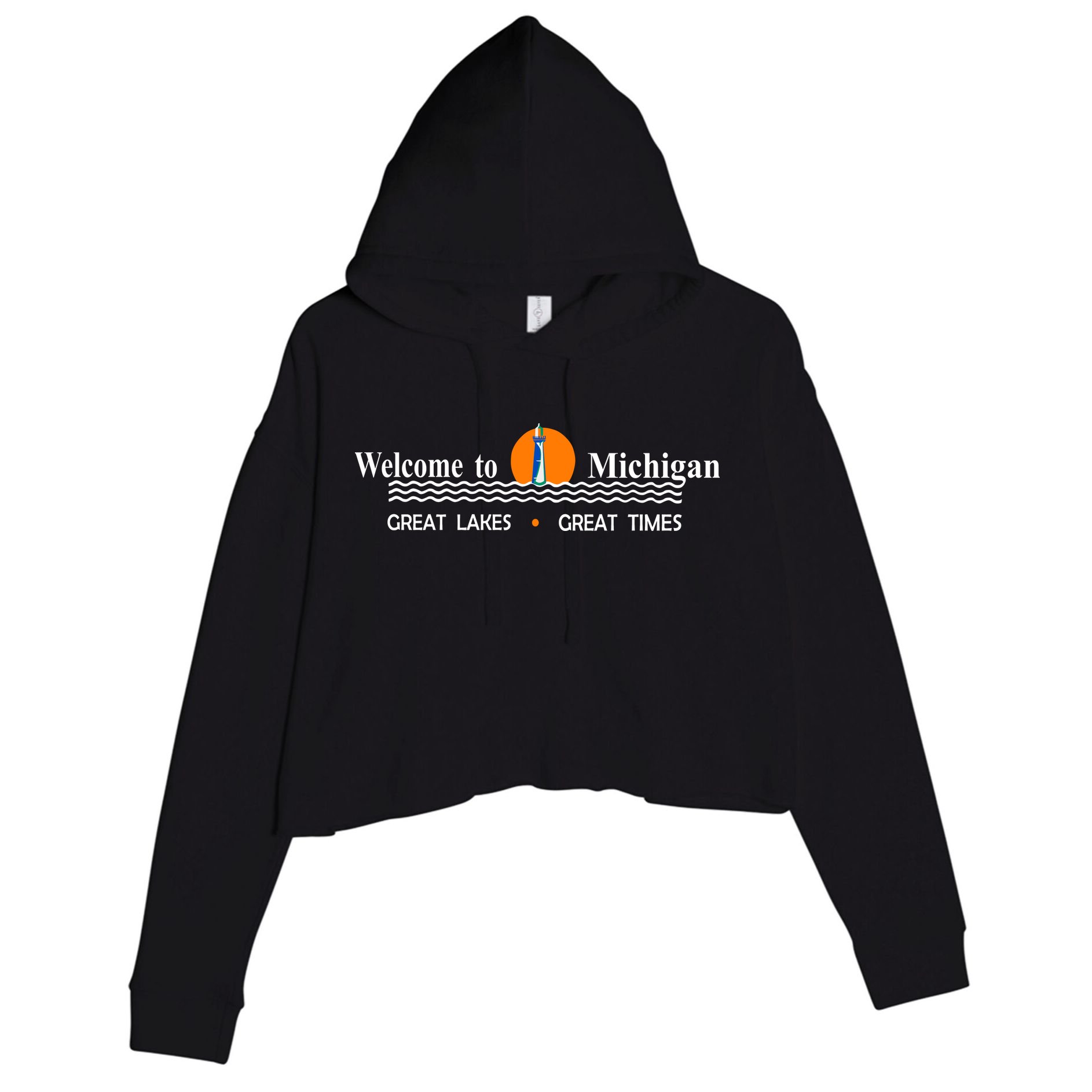 Welcome To Michigan Logo Great Lakes Great Times Crop Fleece Hoodie