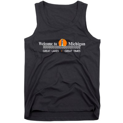 Welcome To Michigan Logo Great Lakes Great Times Tank Top