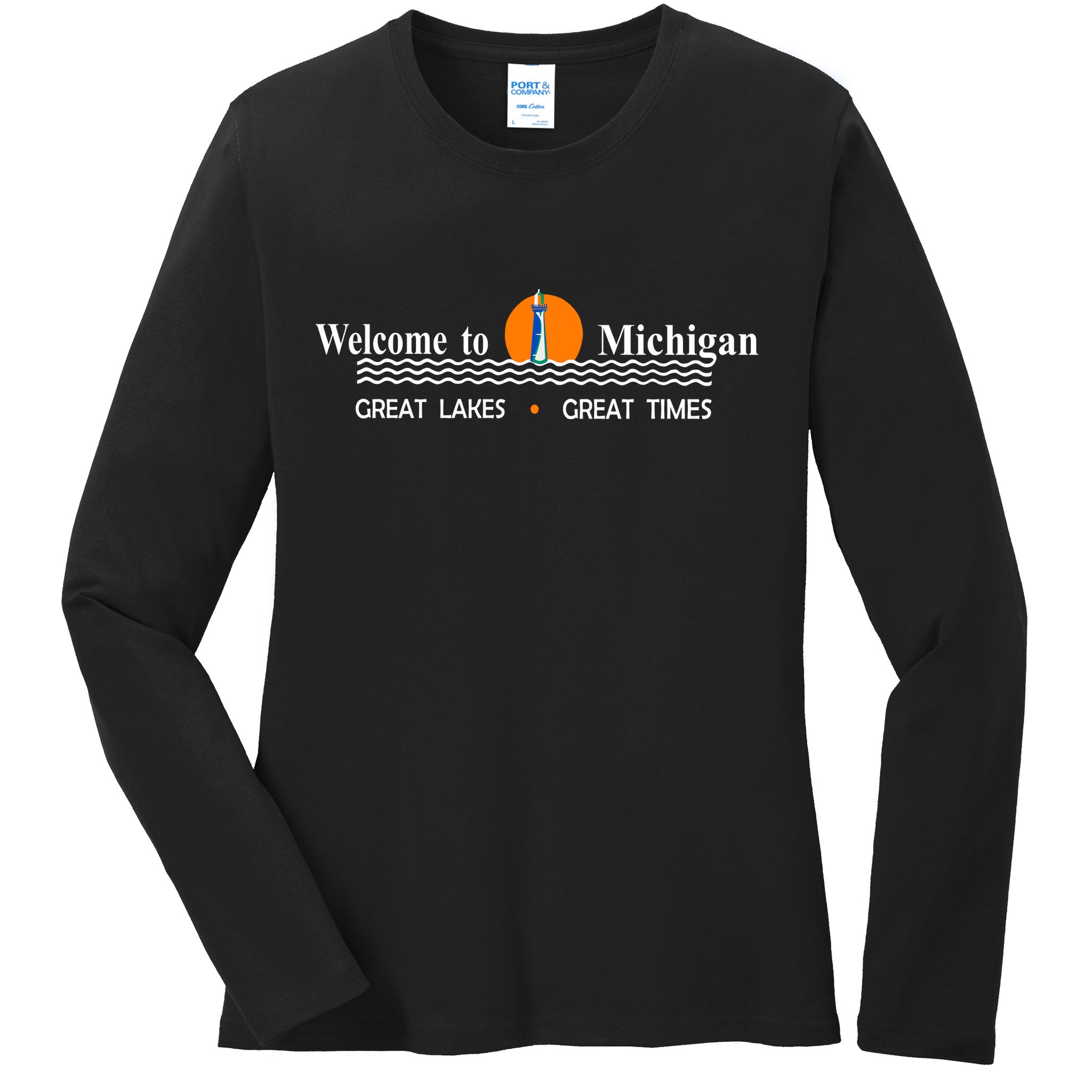 Welcome To Michigan Logo Great Lakes Great Times Ladies Long Sleeve Shirt