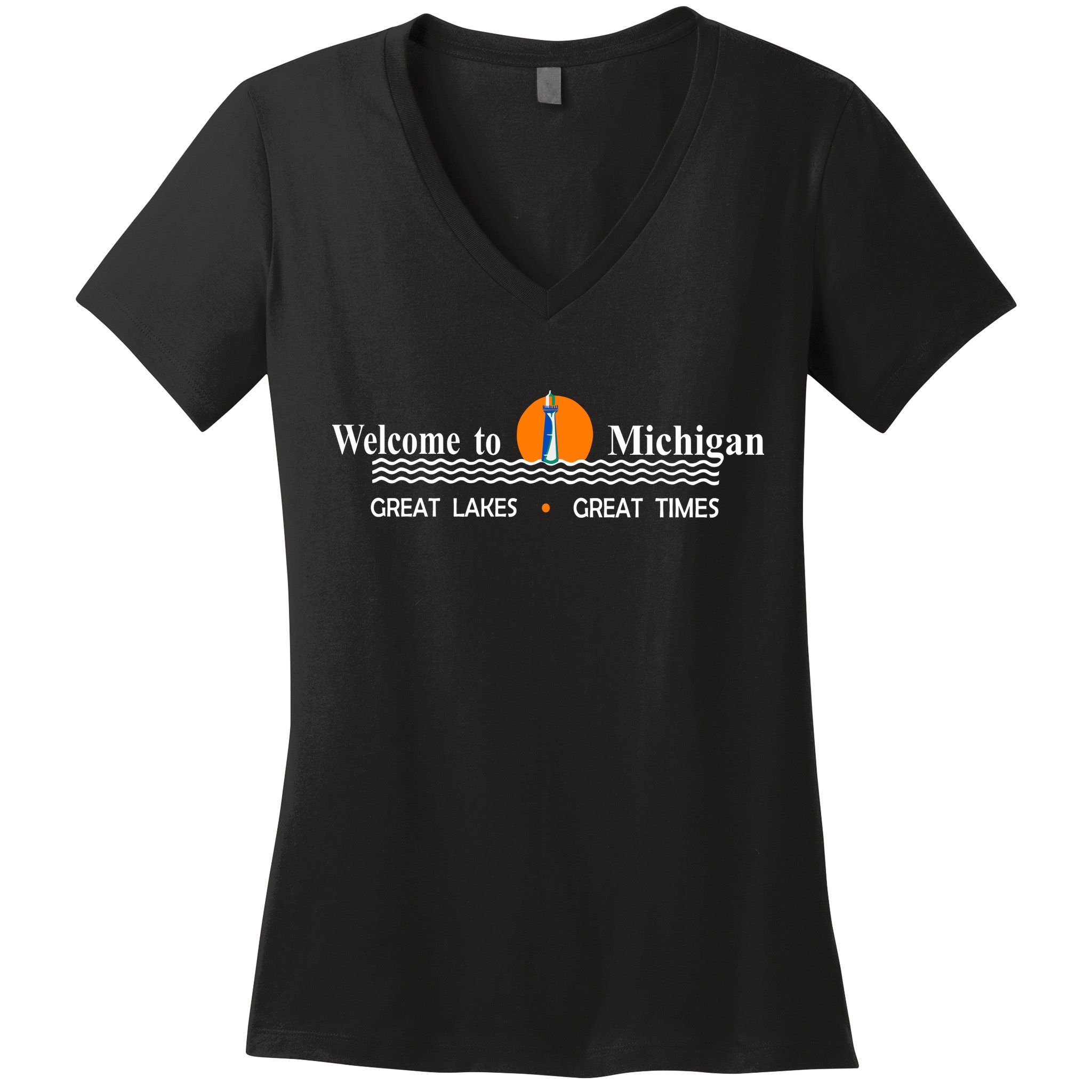 Welcome To Michigan Logo Great Lakes Great Times Women's V-Neck T-Shirt