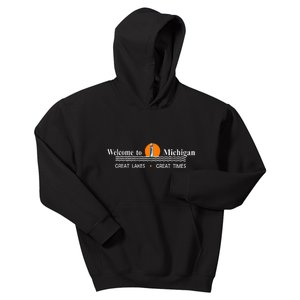 Welcome To Michigan Logo Great Lakes Great Times Kids Hoodie