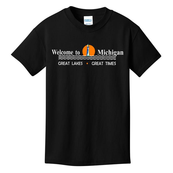 Welcome To Michigan Logo Great Lakes Great Times Kids T-Shirt