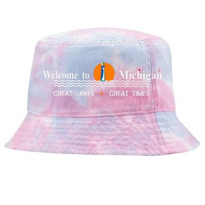 Welcome To Michigan Logo Great Lakes Great Times Tie-Dyed Bucket Hat