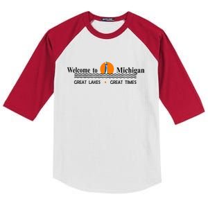 Welcome To Michigan Logo Great Lakes Great Times Kids Colorblock Raglan Jersey