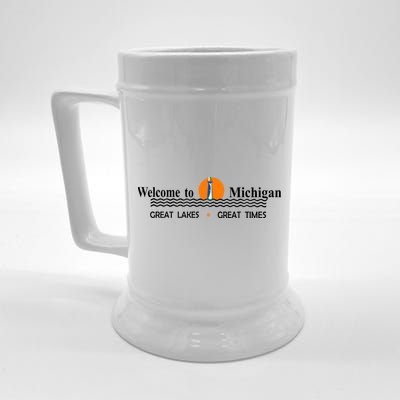 Welcome To Michigan Logo Great Lakes Great Times Beer Stein