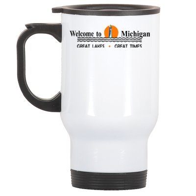 Welcome To Michigan Logo Great Lakes Great Times Stainless Steel Travel Mug