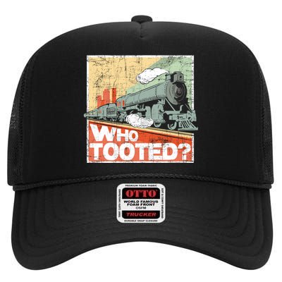 Who Tooted Model Train Lover Railroad Locomotive Conductor High Crown Mesh Back Trucker Hat