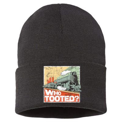 Who Tooted Model Train Lover Railroad Locomotive Conductor Sustainable Knit Beanie