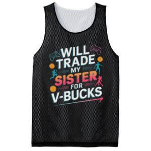 Will Trade My Sister For V Bucks Funny Gamer Design Mesh Reversible Basketball Jersey Tank