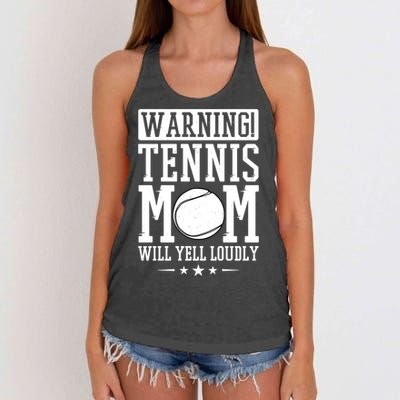 Warning Tennis Mom Will Yell Loudly Tennis Fan Gift Women's Knotted Racerback Tank