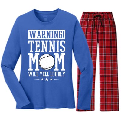 Warning Tennis Mom Will Yell Loudly Tennis Fan Gift Women's Long Sleeve Flannel Pajama Set 