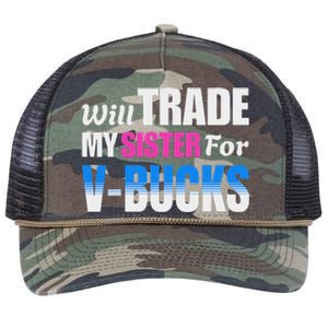 Will Trade My Sister For V Bucks Funny Video Games Player Retro Rope Trucker Hat Cap