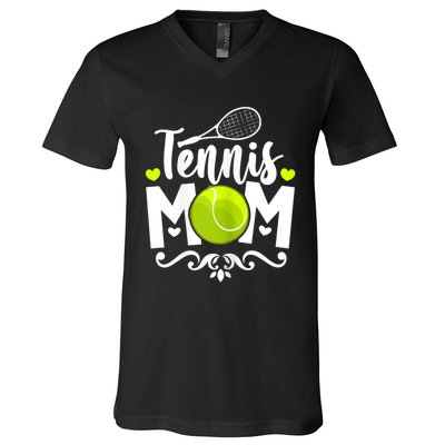 Womens Tennis Mom V-Neck T-Shirt