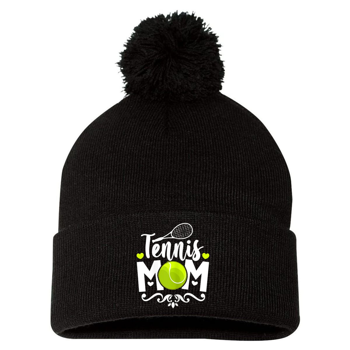 Womens Tennis Mom Pom Pom 12in Knit Beanie