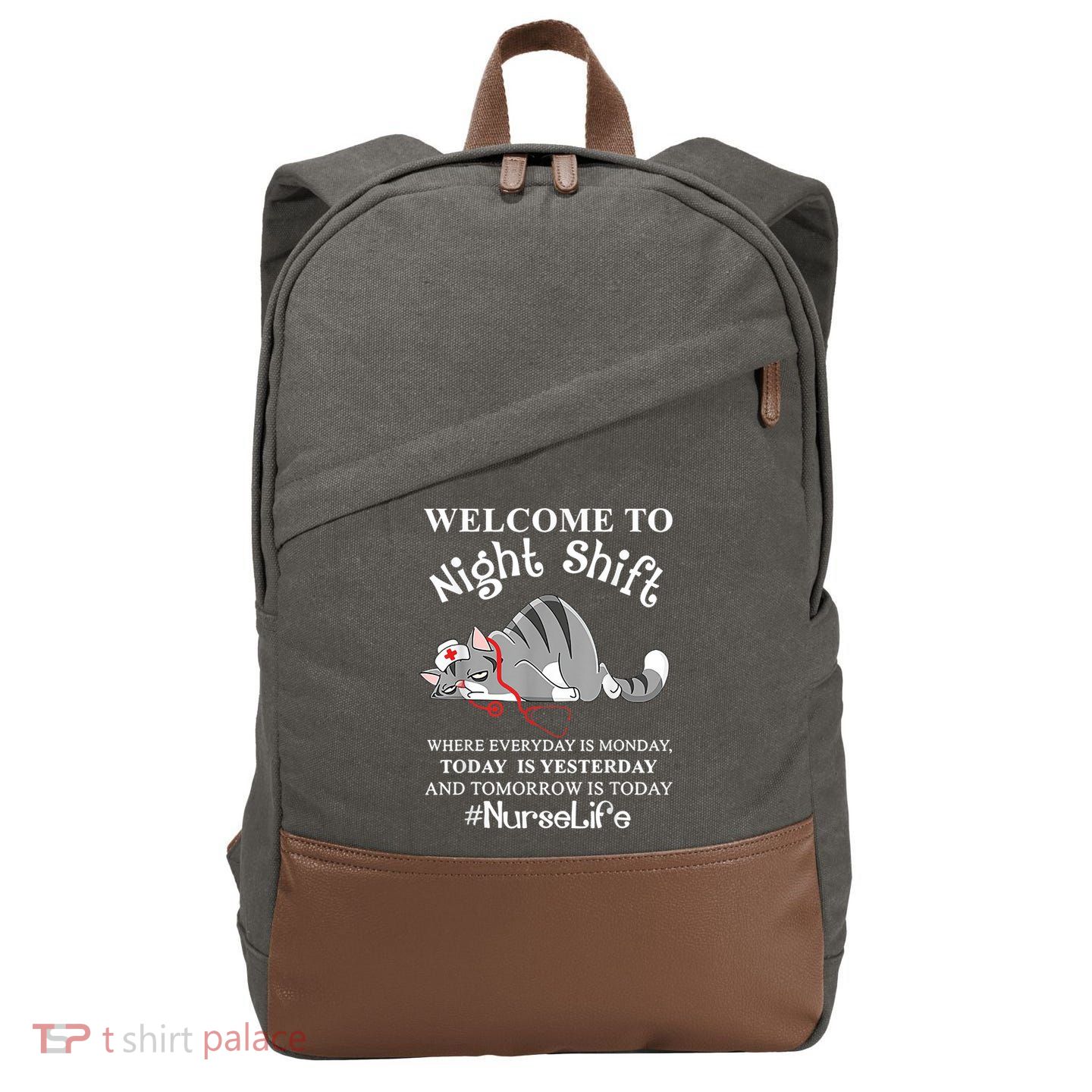 Welcome To Night Shift Where Everyday Is Monday Cat Nurse Cotton Canvas Backpack