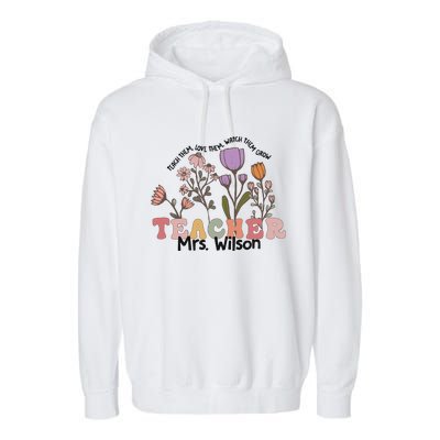 Wildflower Teacher Name Groovy Teacher Garment-Dyed Fleece Hoodie