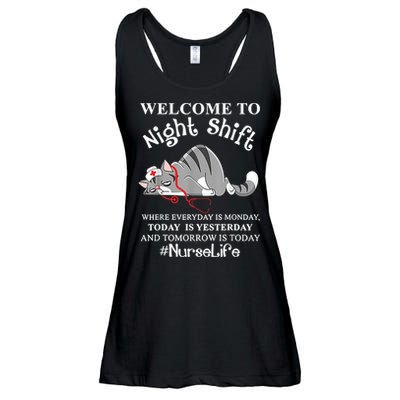 Welcome To Night Shift Where Everyday Is Monday Cat Nurse Ladies Essential Flowy Tank