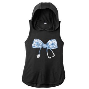 Women Toile Nurse Bow Blue Coquette Nurse Stethoscope Bow Gift Ladies PosiCharge Tri-Blend Wicking Draft Hoodie Tank