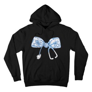 Women Toile Nurse Bow Blue Coquette Nurse Stethoscope Bow Gift Hoodie