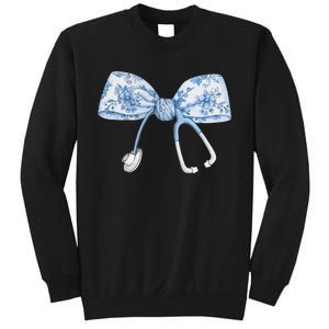 Women Toile Nurse Bow Blue Coquette Nurse Stethoscope Bow Gift Sweatshirt